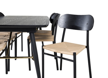 Venture Home Gold & Polly Rektangulära Matbord 180 x 85 Svart + Matstolar 2-pack Svart