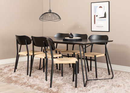 Venture Home Petra & Polly Rektangulära Matbord 190 x 90 Svart + Matstolar 2-pack Svart