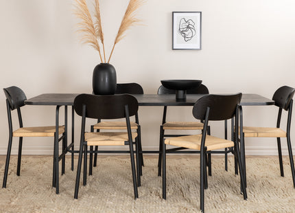 Venture Home Uno & Polly Rektangulära Matbord 200 x 90 Svart + Matstolar 2-pack Svart