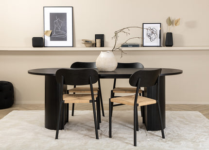 Venture Home Bianca & Polly Ovala Matbord 200 x 90 Svart + Matstolar 2-pack Svart
