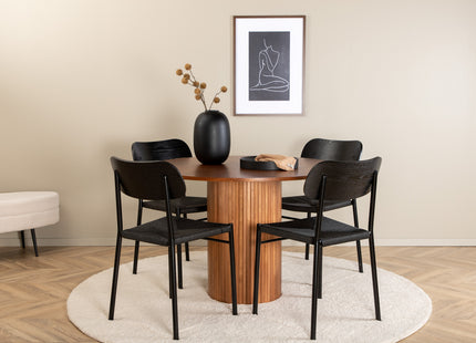 Venture Home Bianca & Polly Runda Matbord ⌀110 Valnöt + Matstolar 2-pack Svart