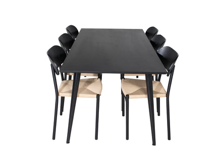 Venture Home Dipp & Polly Rektangulära Matbord 180 x 90 Svart + Matstolar 2-pack Svart