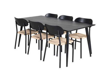 Venture Home Dipp & Polly Rektangulära Matbord 180 x 90 Svart + Matstolar 2-pack Svart