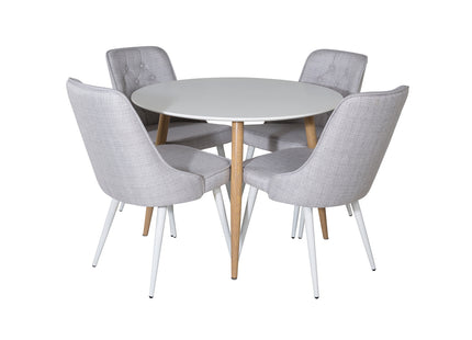Venture Home Velvet Deluxe & Plaza Matstolar 2-pack Ljusgrå + Runda Matbord ⌀100 Vit