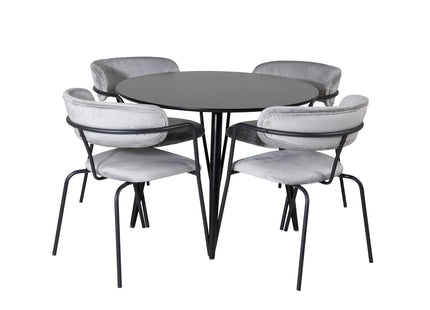 Venture Home Arrow & Plaza Matstolar 2-pack Grå + Runda Matbord ⌀100 Svart
