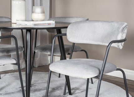 Venture Home Arrow & Plaza Matstolar 2-pack Grå + Runda Matbord ⌀100 Svart