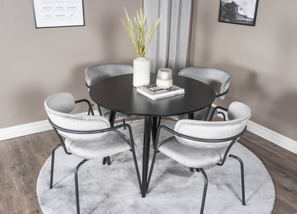 Venture Home Arrow & Plaza Matstolar 2-pack Grå + Runda Matbord ⌀100 Svart