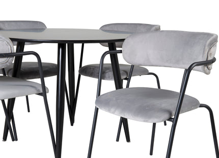 Venture Home Arrow & Plaza Matstolar 2-pack Grå + Runda Matbord ⌀100 Svart