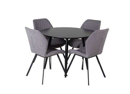 Venture Home Gemma & Plaza Matstolar 2-pack Grå + Runda Matbord ⌀100 Svart
