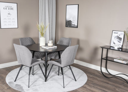 Venture Home Gemma & Plaza Matstolar 2-pack Grå + Runda Matbord ⌀100 Svart