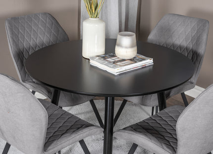 Venture Home Gemma & Plaza Matstolar 2-pack Grå + Runda Matbord ⌀100 Svart