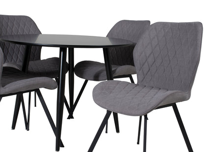 Venture Home Gemma & Plaza Matstolar 2-pack Grå + Runda Matbord ⌀100 Svart