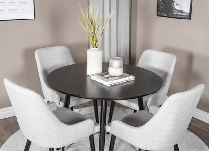 Venture Home Plaza Matstolar 2-pack Grå + Runda Matbord ⌀100 Svart