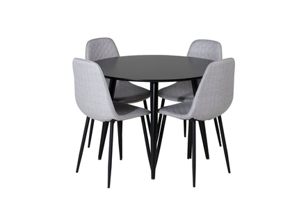 Venture Home Polar & Plaza Matstolar 2-pack Grå + Runda Matbord ⌀100 Svart