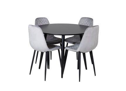 Venture Home Polar & Plaza Matstolar 2-pack Grå + Runda Matbord ⌀100 Svart