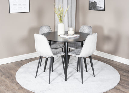 Venture Home Polar & Plaza Matstolar 2-pack Grå + Runda Matbord ⌀100 Svart
