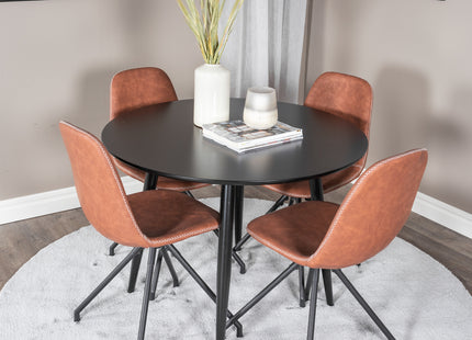 Venture Home Polar & Plaza Matstolar 2-pack Brun + Runda Matbord ⌀100 Svart