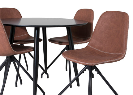 Venture Home Polar & Plaza Matstolar 2-pack Brun + Runda Matbord ⌀100 Svart