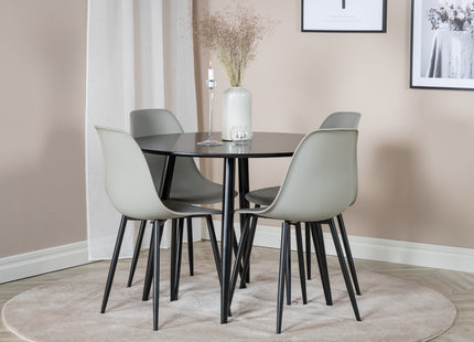 Venture Home Polar & Plaza Matstolar 2-pack Grå + Runda Matbord ⌀100 Svart