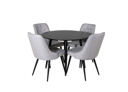 Venture Home Velvet Deluxe & Plaza Matstolar 2-pack Grå + Runda Matbord ⌀100 Svart
