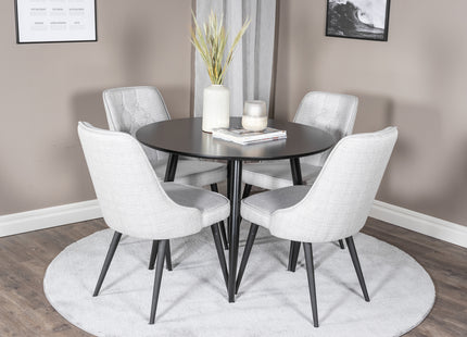 Venture Home Velvet Deluxe & Plaza Matstolar 2-pack Grå + Runda Matbord ⌀100 Svart
