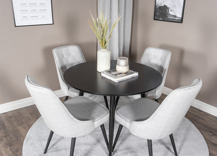 Venture Home Velvet Deluxe & Plaza Matstolar 2-pack Grå + Runda Matbord ⌀100 Svart