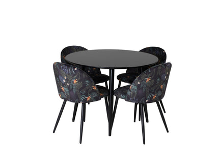Venture Home Velvet & Plaza Matstolar 2-pack Svart + Runda Matbord ⌀100 Svart