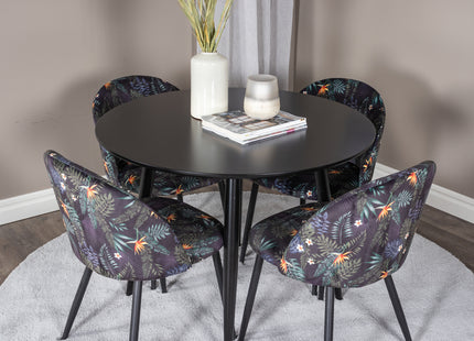 Venture Home Velvet & Plaza Matstolar 2-pack Svart + Runda Matbord ⌀100 Svart