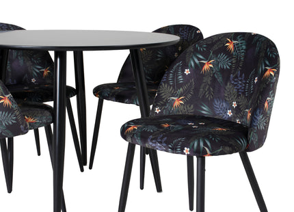 Venture Home Velvet & Plaza Matstolar 2-pack Svart + Runda Matbord ⌀100 Svart