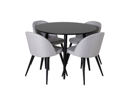 Venture Home Velvet & Plaza Matstolar 2-pack Grå + Runda Matbord ⌀100 Svart