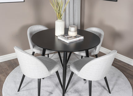 Venture Home Velvet & Plaza Matstolar 2-pack Grå + Runda Matbord ⌀100 Svart