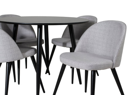 Venture Home Velvet & Plaza Matstolar 2-pack Grå + Runda Matbord ⌀100 Svart