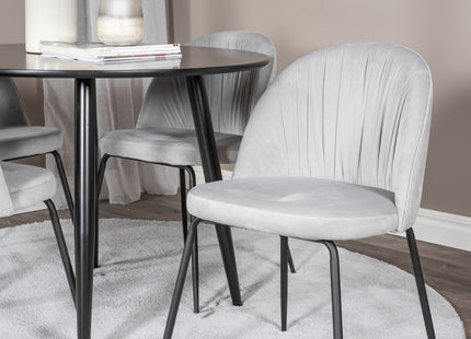 Venture Home Wrinkles & Plaza Matstolar 2-pack Grå + Runda Matbord ⌀100 Svart