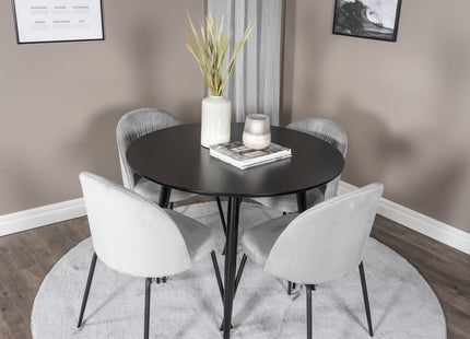 Venture Home Wrinkles & Plaza Matstolar 2-pack Grå + Runda Matbord ⌀100 Svart