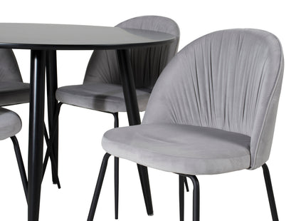 Venture Home Wrinkles & Plaza Matstolar 2-pack Grå + Runda Matbord ⌀100 Svart