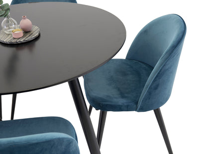 Venture Home Velvet & Plaza Matstolar 2-pack Blå + Runda Matbord ⌀100 Svart