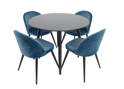 Venture Home Velvet & Plaza Matstolar 2-pack Blå + Runda Matbord ⌀100 Svart