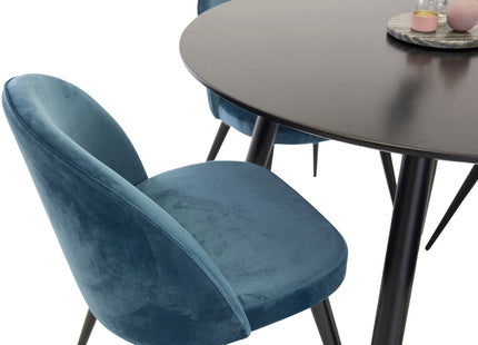 Venture Home Velvet & Plaza Matstolar 2-pack Blå + Runda Matbord ⌀100 Svart