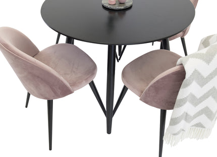 Venture Home Velvet & Plaza Matstolar 2-pack Dammig rosa + Runda Matbord ⌀100 Svart