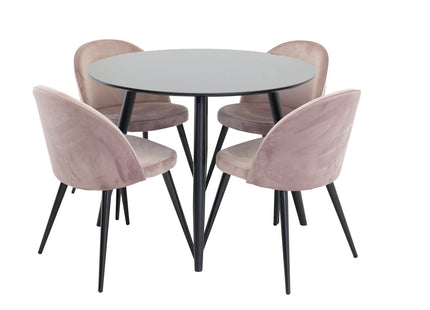 Venture Home Velvet & Plaza Matstolar 2-pack Dammig rosa + Runda Matbord ⌀100 Svart