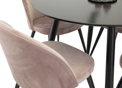 Venture Home Velvet & Plaza Matstolar 2-pack Dammig rosa + Runda Matbord ⌀100 Svart