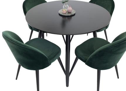 Venture Home Velvet & Plaza Matstolar 2-pack Grön + Runda Matbord ⌀100 Svart