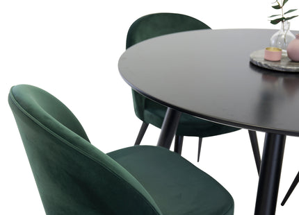 Venture Home Velvet & Plaza Matstolar 2-pack Grön + Runda Matbord ⌀100 Svart
