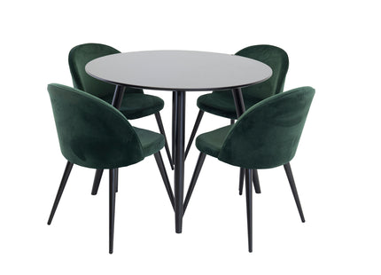 Venture Home Velvet & Plaza Matstolar 2-pack Grön + Runda Matbord ⌀100 Svart