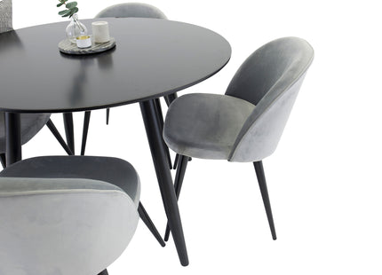 Venture Home Velvet & Plaza Matstolar 2-pack Grå + Runda Matbord ⌀100 Svart