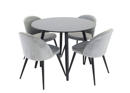 Venture Home Velvet & Plaza Matstolar 2-pack Grå + Runda Matbord ⌀100 Svart