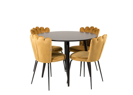 Furniture Fashion & Venture Home Limhamn & Plaza Matstolar 2-pack Gul + Runda Matbord ⌀100 Svart