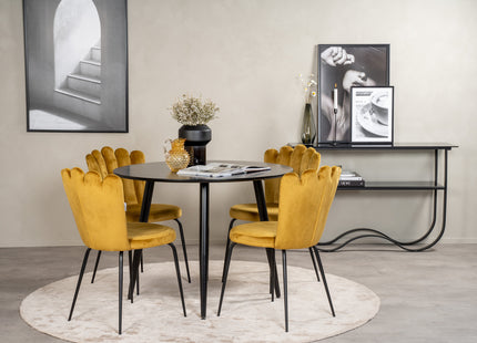 Furniture Fashion & Venture Home Limhamn & Plaza Matstolar 2-pack Gul + Runda Matbord ⌀100 Svart