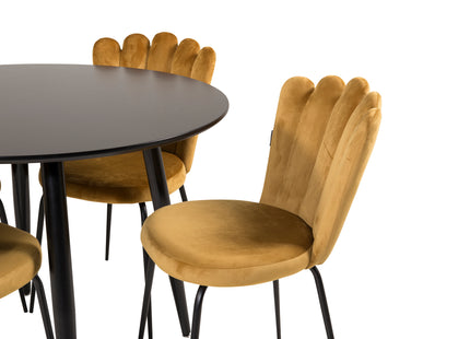 Furniture Fashion & Venture Home Limhamn & Plaza Matstolar 2-pack Gul + Runda Matbord ⌀100 Svart