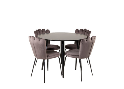 Furniture Fashion & Venture Home Limhamn & Plaza Matstolar 2-pack Grå + Runda Matbord ⌀100 Svart
